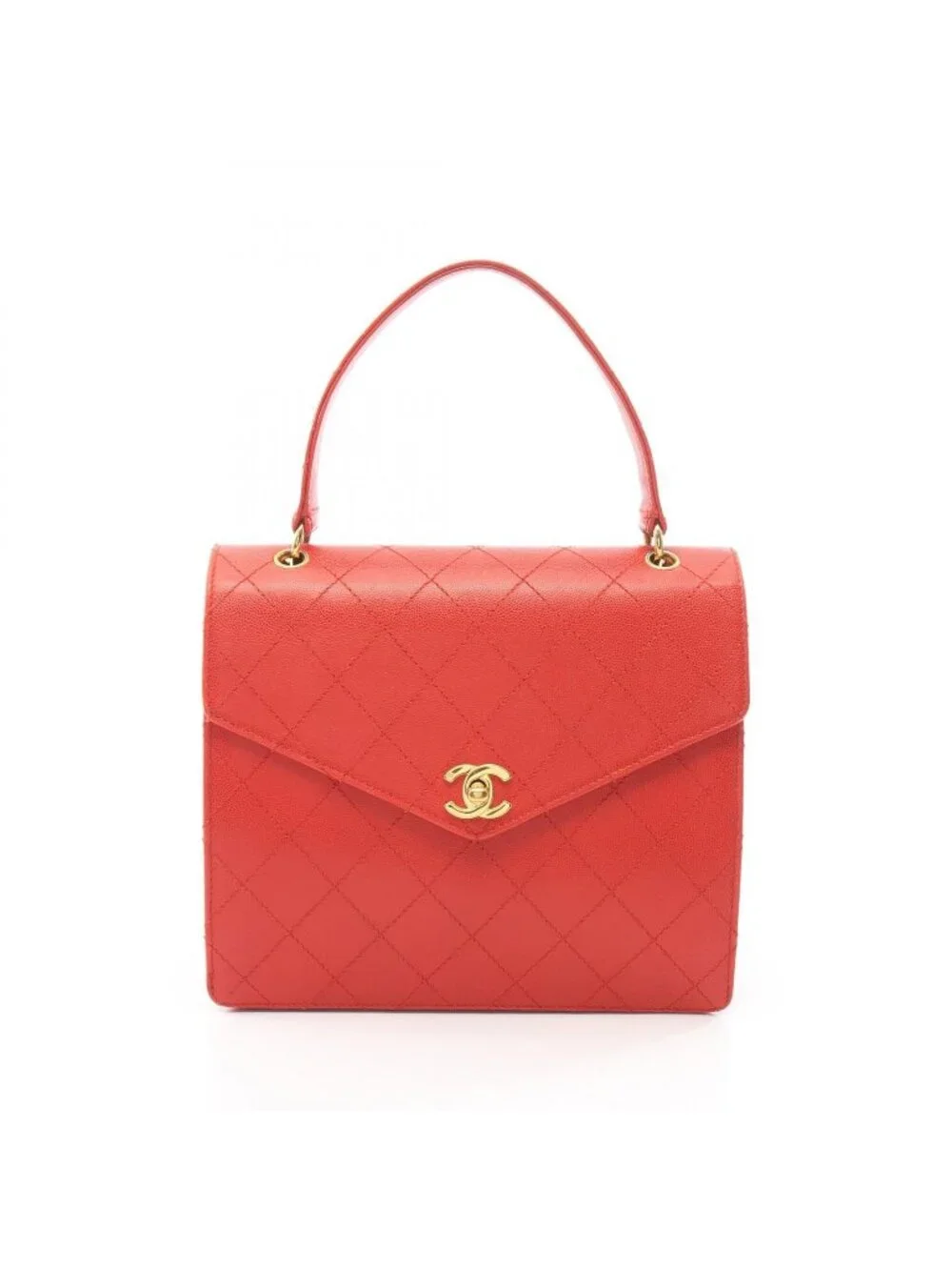 Chanel Handbag Quilted Red Caviar Leather Top Handle